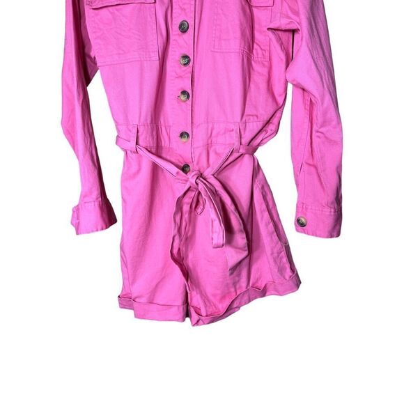 Express X Rocky Barnes Women’s M Pink Long-Sleeve Button Romper Size Medium - Picture 3 of 8